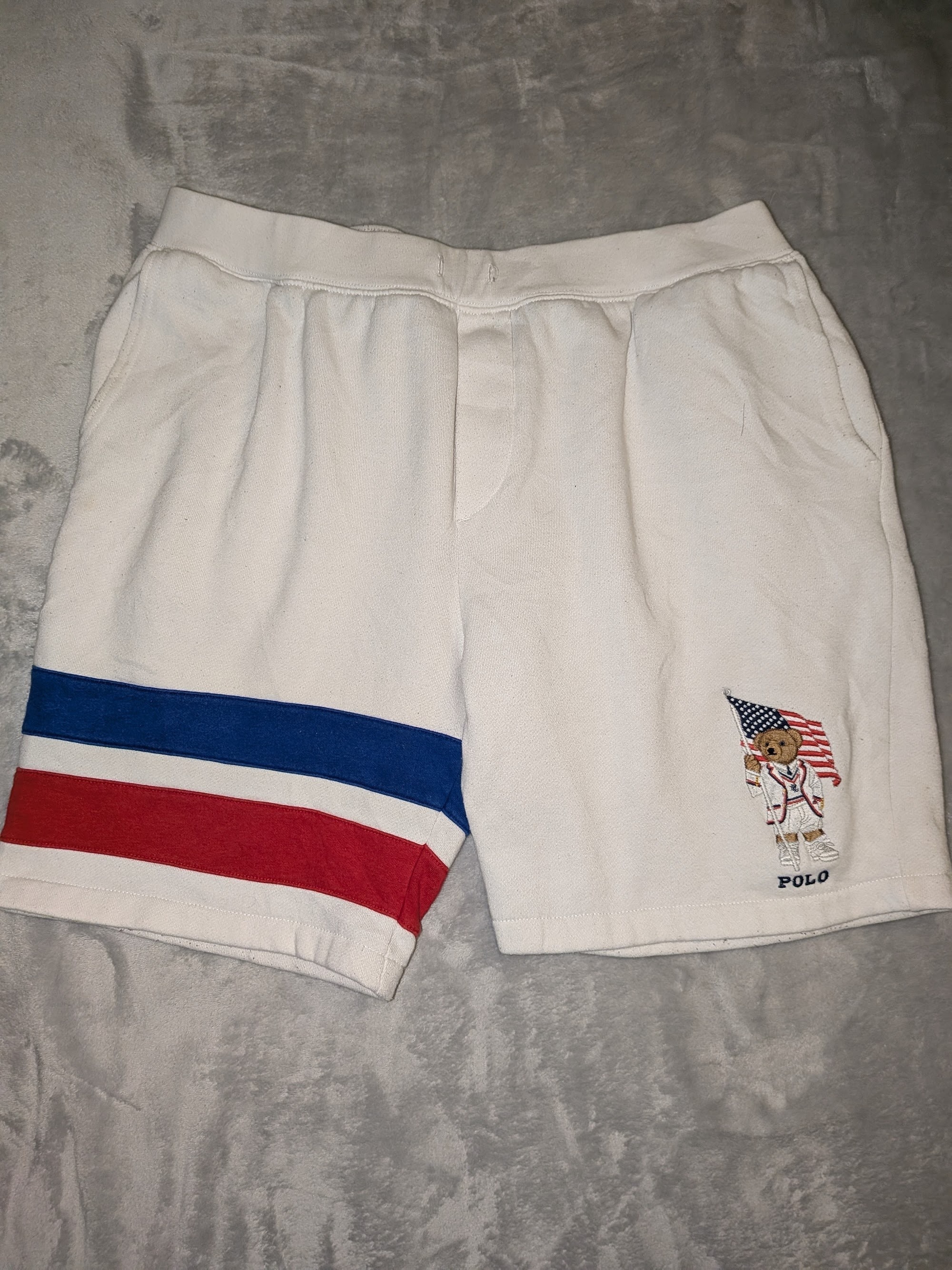 Polo Ralph Lauren Polo Bear USA Flag Fleece Shorts Mens XXL White Striped