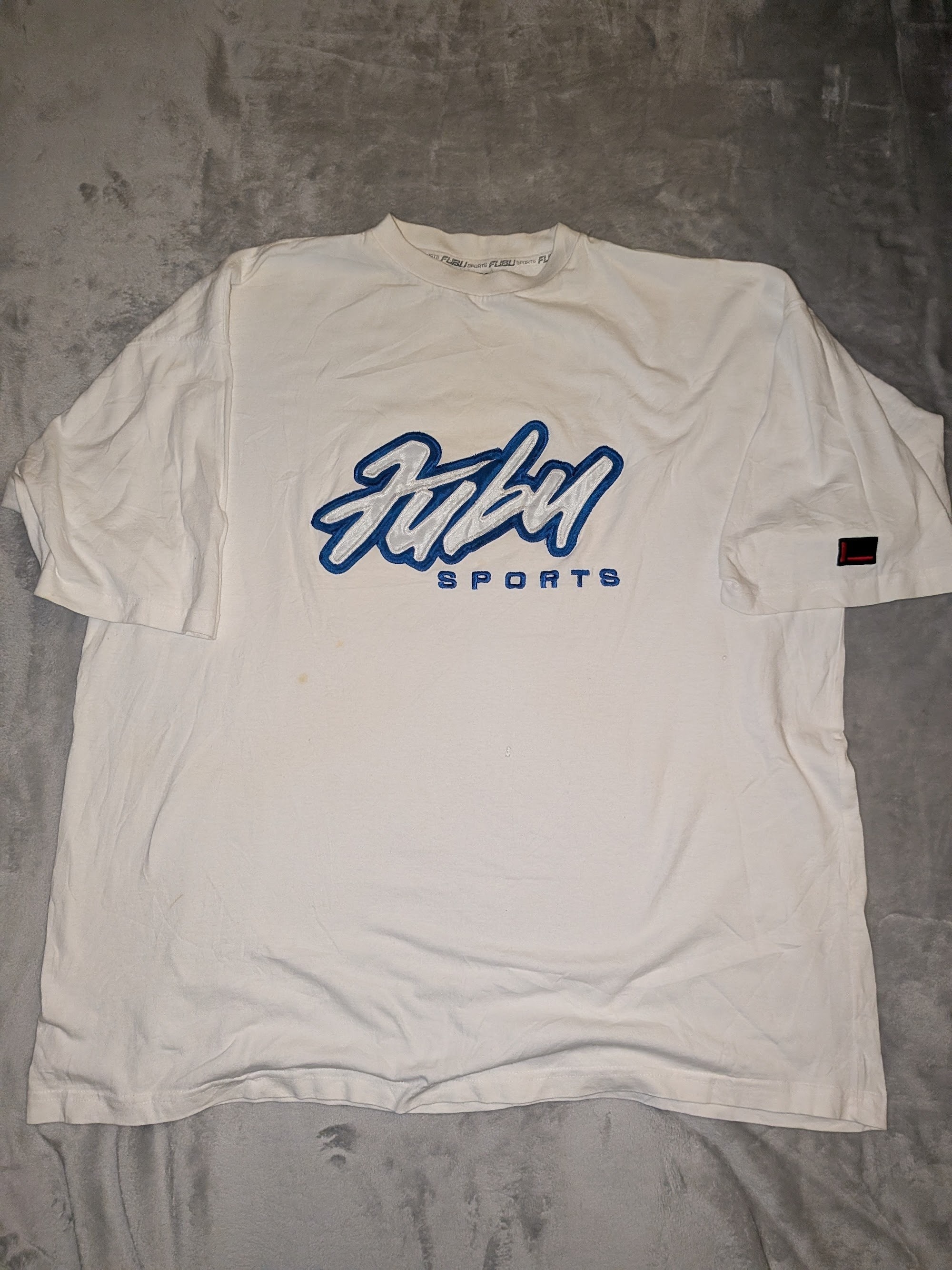 Vintage FUBU Sports The Collection T Shirt Mens XXL White Blue Spell Out Y2K