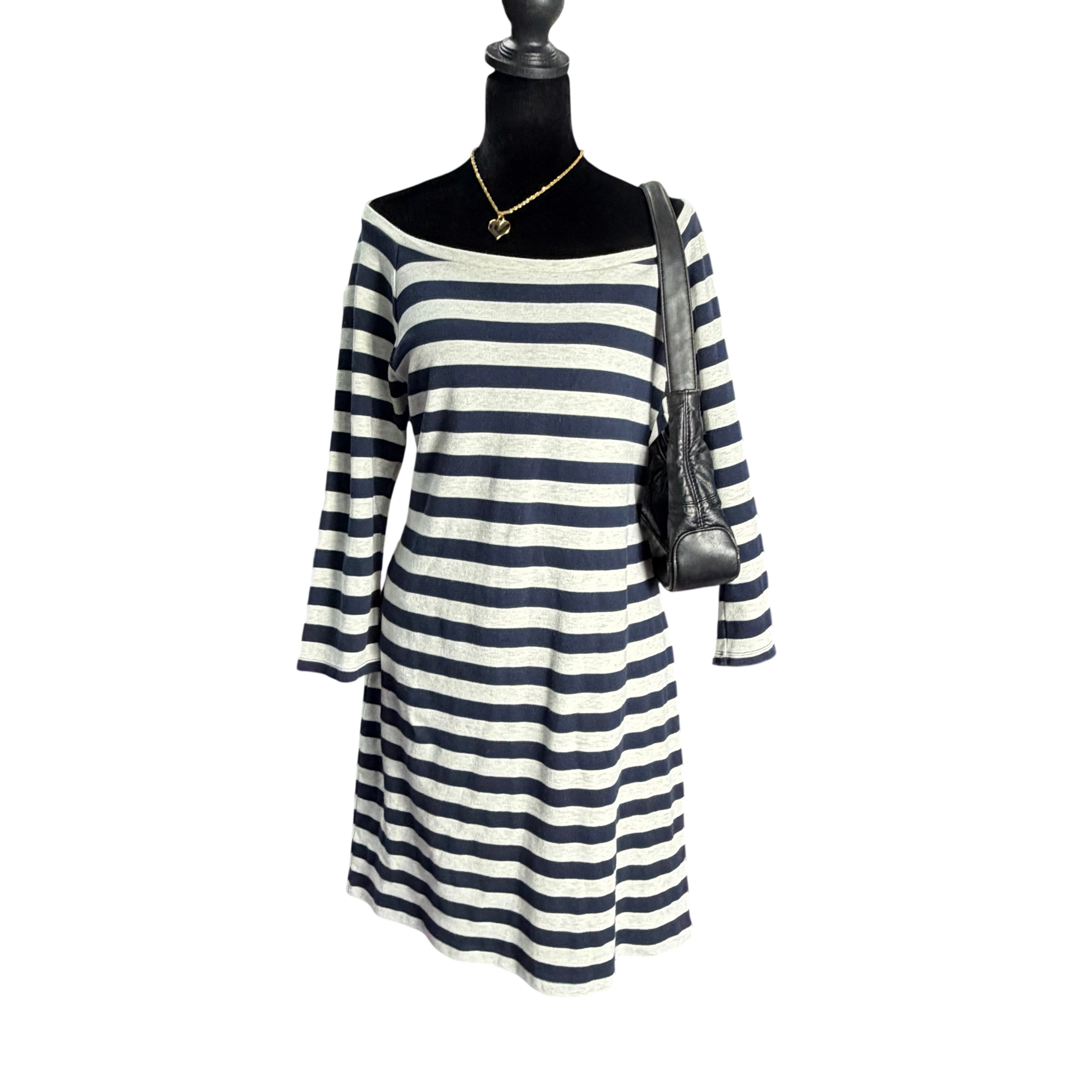 Old Navy navy and grey striped boat neck knit dress