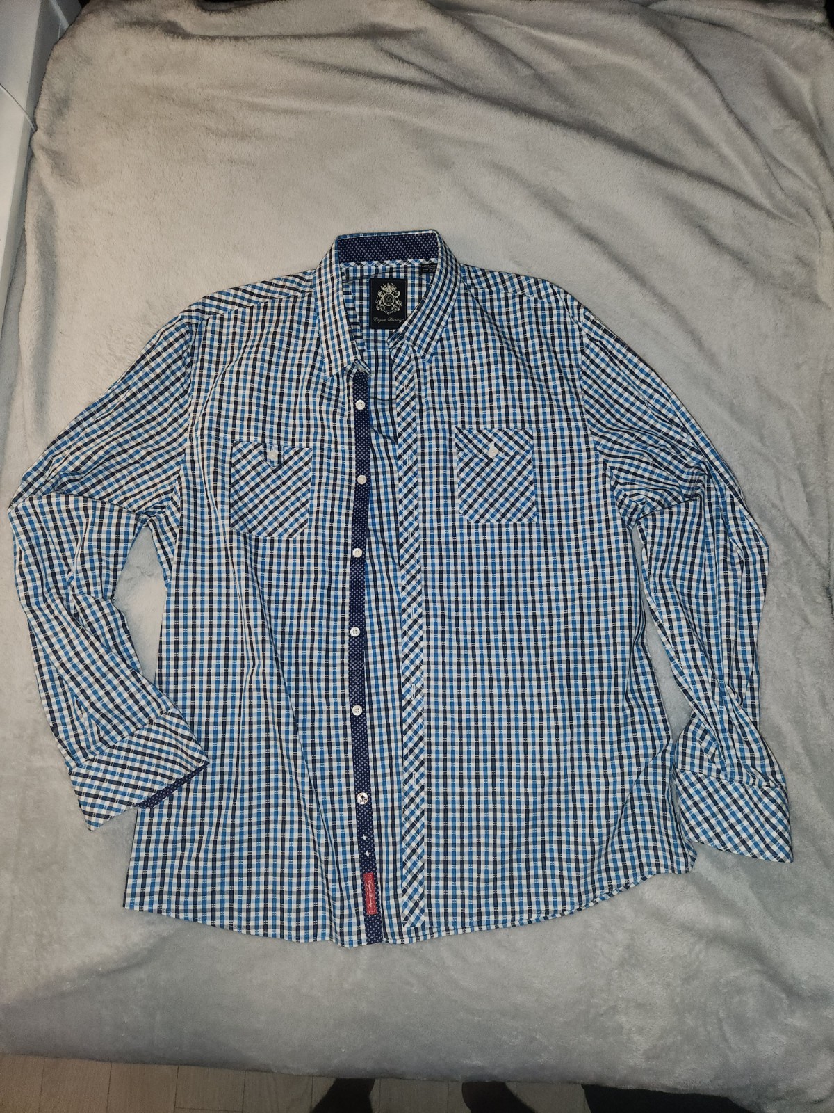English Laundry XXL 2XL Men's Dress Shirt Blue Gingham Check Long Sleeve Cotton