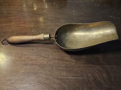Antique Brass Grain Scoop Wood Handle - Vintage General Store Feed/Flour Scoop