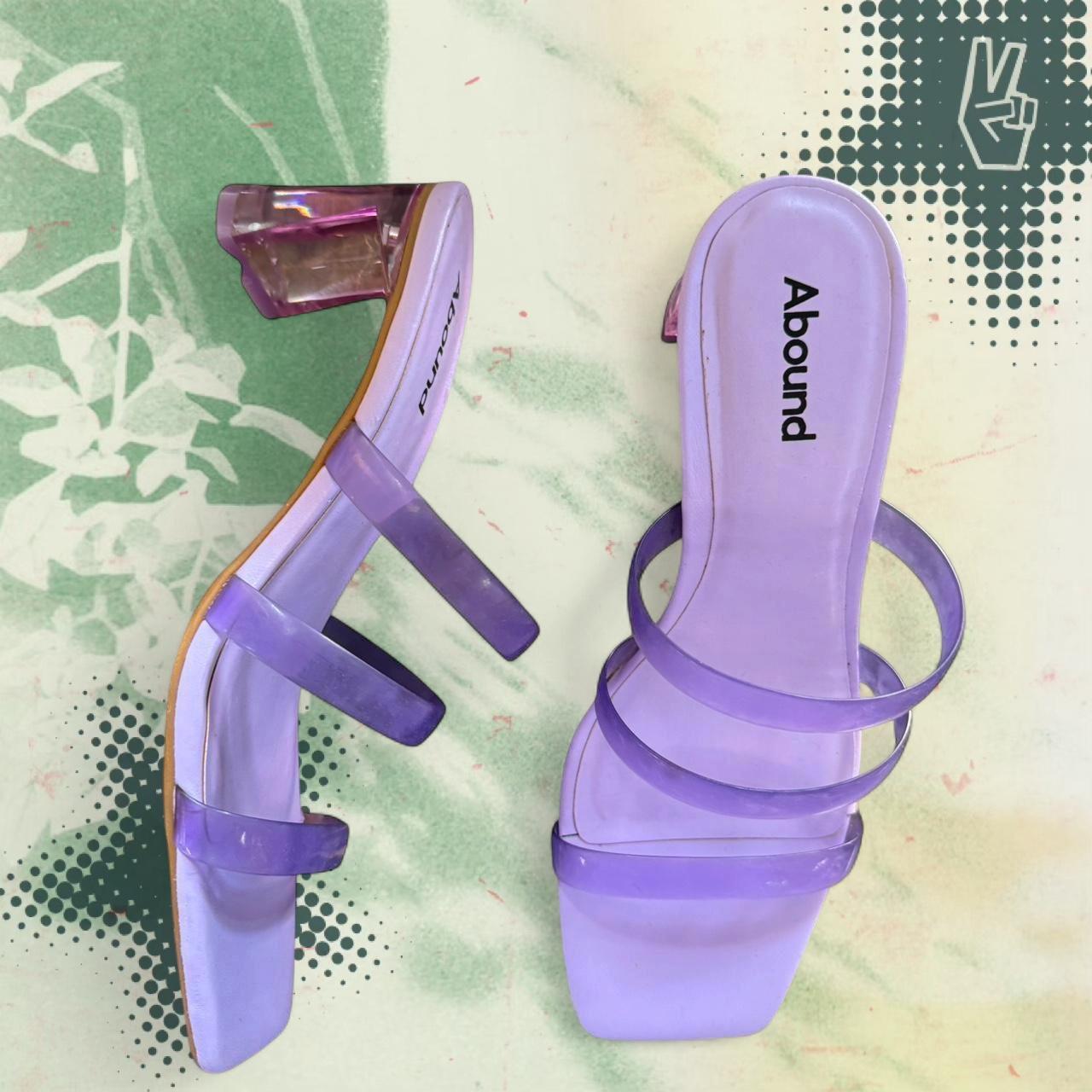 Purple jelly strap sandals with a chunky lucite heel