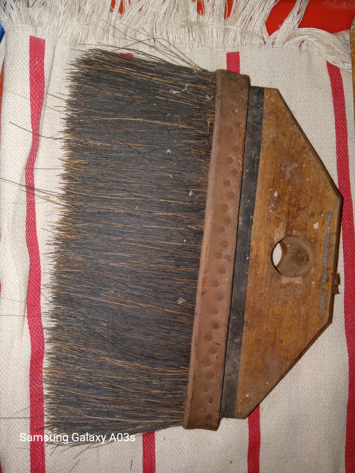Vtg Wolfe Brush Co Industrial Counter Duster Sweep Broom Wooden Head Primitive
