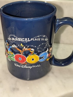 Disney World 2003 Mug Mickey Donald Goofy Pluto Navy Blue Souvenir Coffee Cup