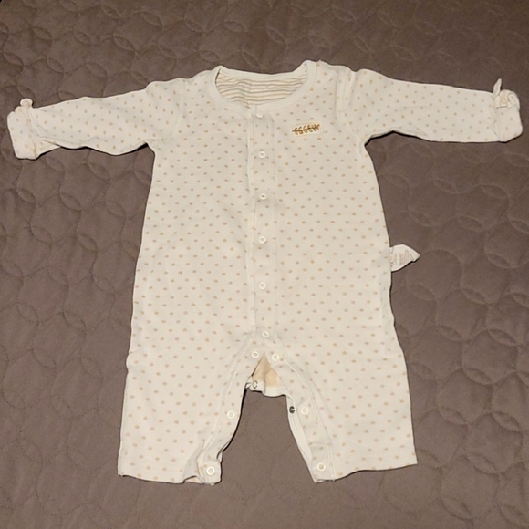 Vintage Men's Polka Dot Bodysuit Onesie - Nature Colored, Button Front, Long Sleeve