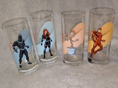 FULL SET of 4 Marvel Drinking Glasses 10 oz BRAND NEW Black Widow GROOT Iron Man